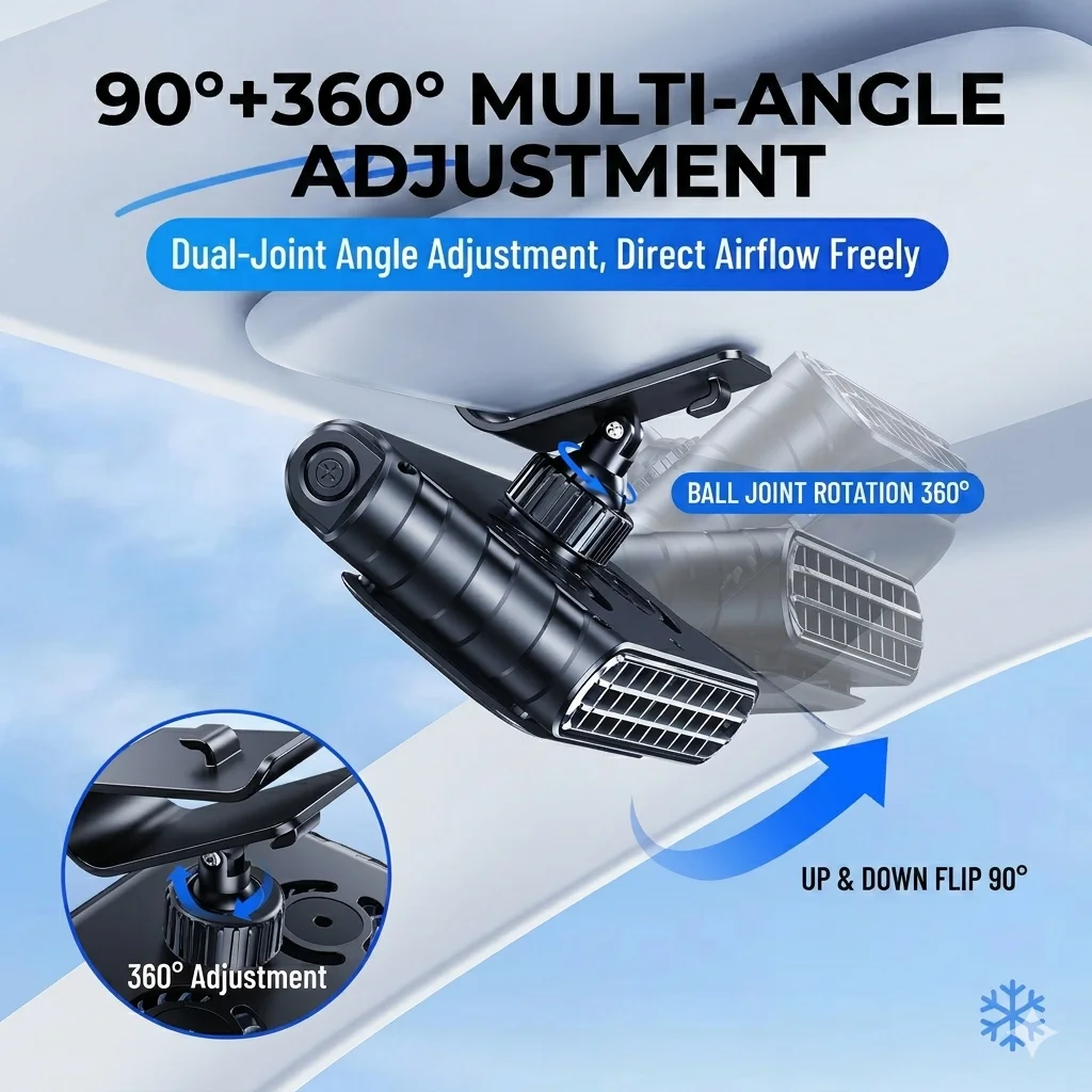 Eary Car Clip Fan Portable USB Rechargeable 30000mAh Sun Visor Fan 360° Rotate 5 Speeds Cooling Fan Ultra-thin Quiet Auto Cooler