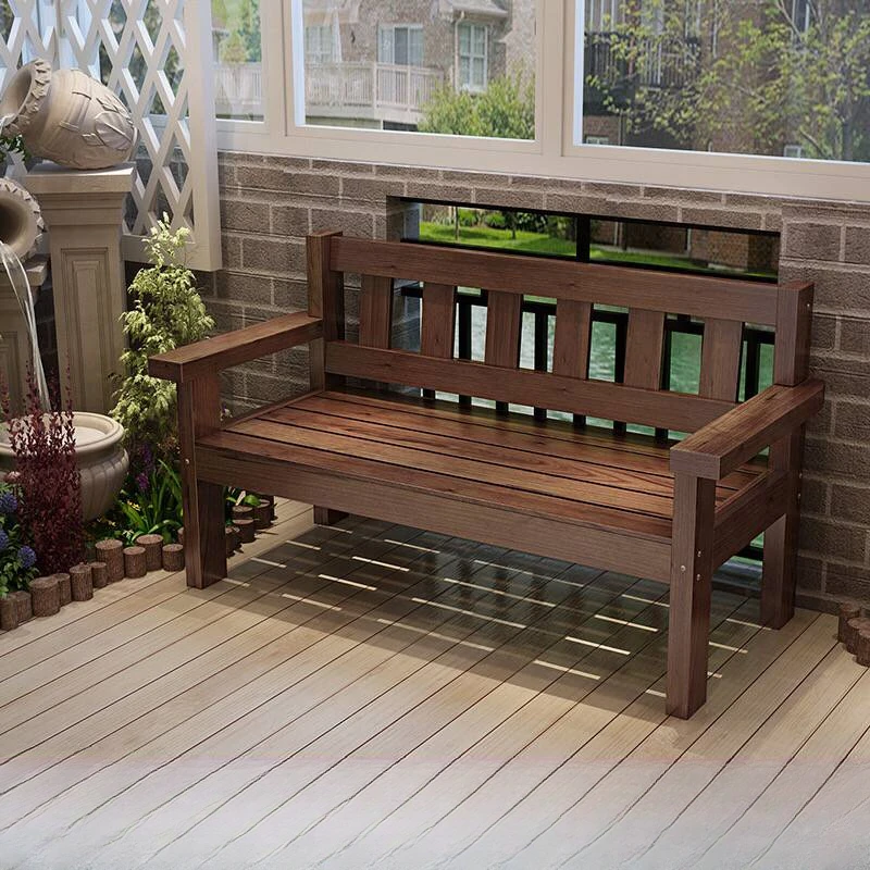 Vintage solid wood bench old balcony casual outdoor backrest double bench sofa chair park anti-corrosion wood chair