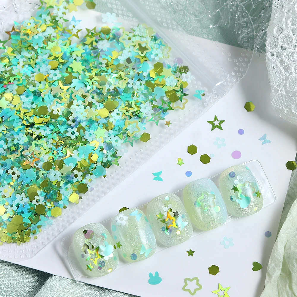 5g Mint Green Bunny Stars Resin Fillers Sequin Iridescent Glitter Epoxy Filling Flower Butterfly Flakes DIY Resin Jewelry Making