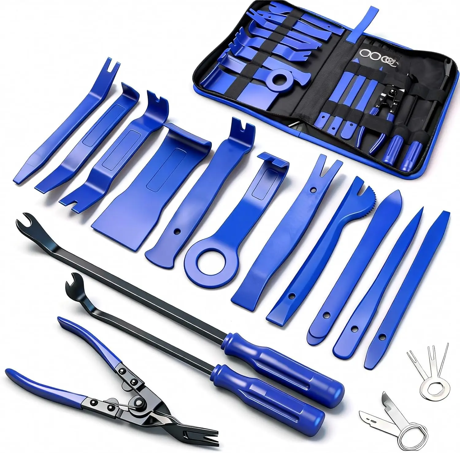

19-Piece Car Trim Removal Tool Kit with Plastic Pry Tools and Clip Pliers for Dashboard, Door, and Audio Panels