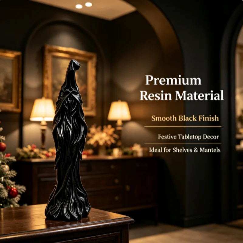 30cm Resin Witch in Black Robe Figurine Mysterious Gothic Halloween Witch Statue Spooky Tabletop Bookshelf Festival Decor