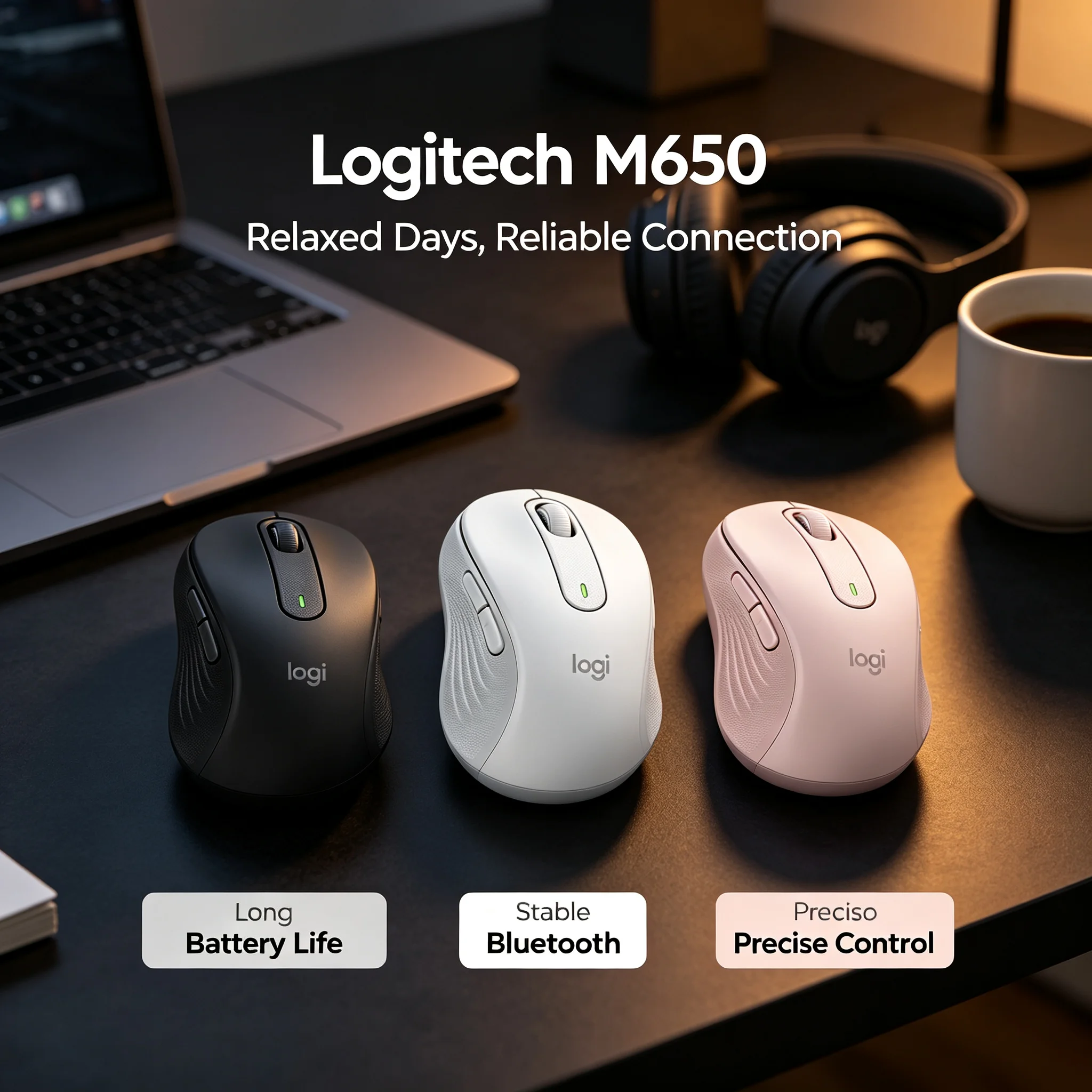 Original Logitech M650 Bluetooth M650 Mouse Wireless Silent Ergonomic Mice For Laptop Desktop Computer
