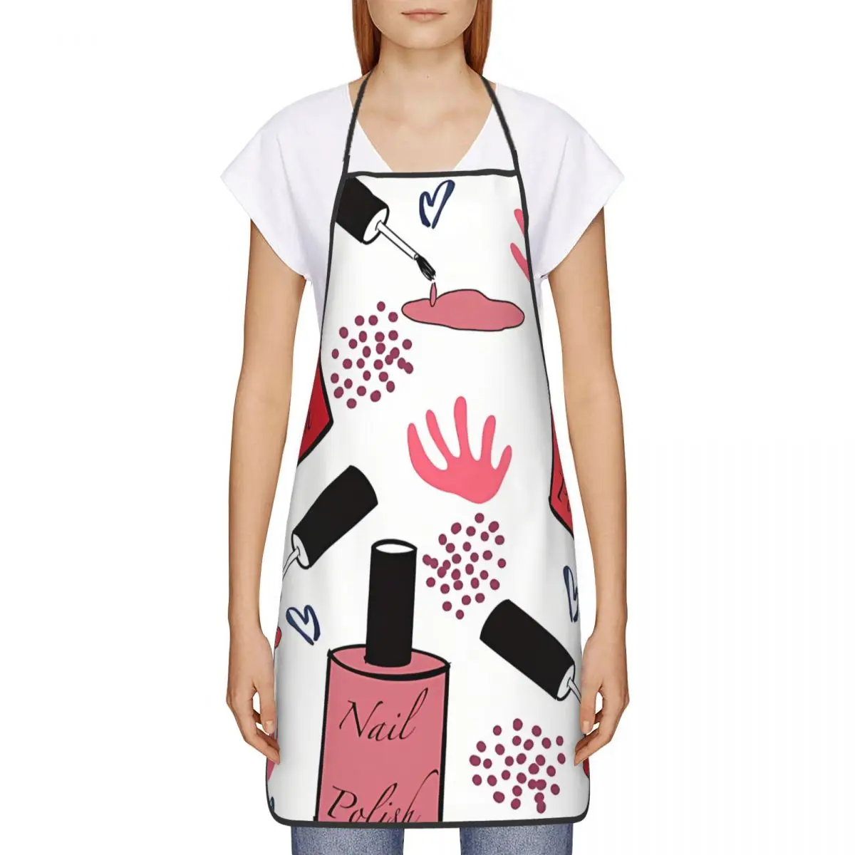 Unisex Fashion Red Bib Apron Women Men Chef Tablier Cuisine for Cooking Kitchen Baking Nail Polish Painting