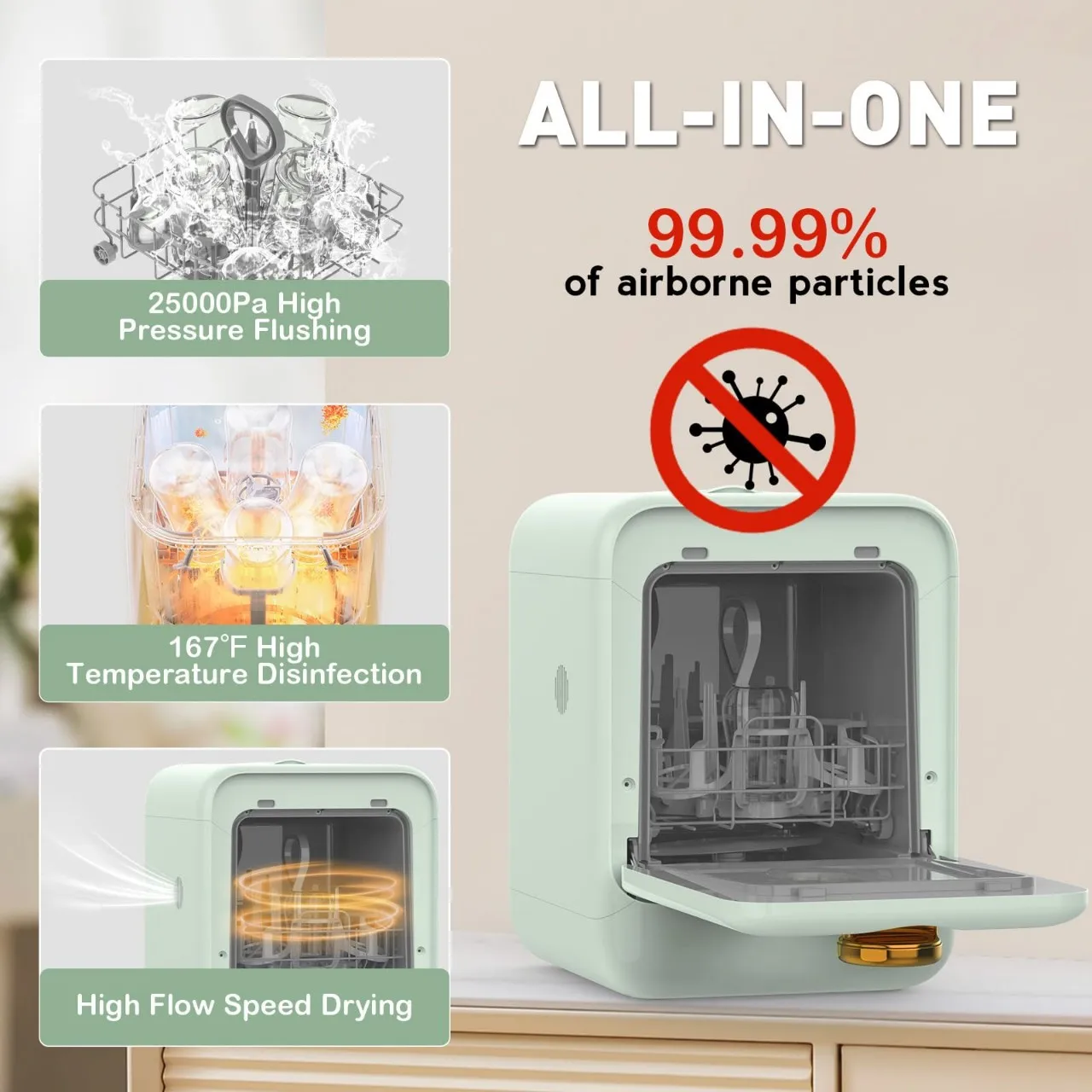 Cleaning machine installation-free automatic machine cleaning, disinfection and drying