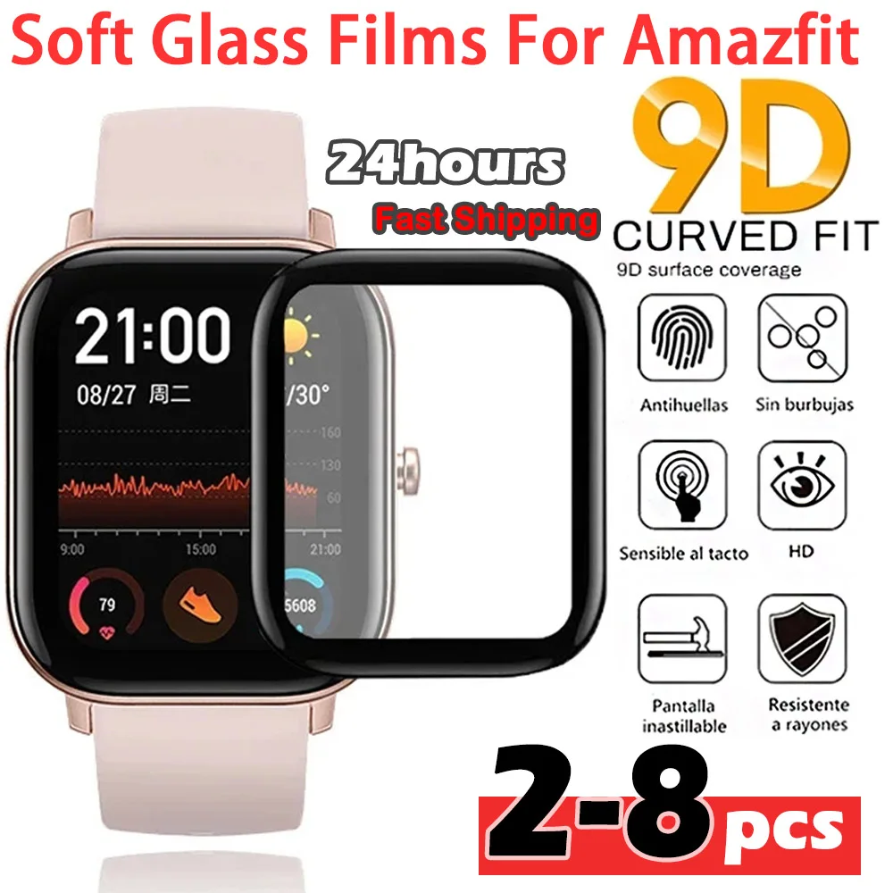 9D Tempered Soft Glass Film For Amazfit GTS4 mini BiP5 3 Screen Protector Films For Amazfit GTR4 GTR2E Protective Film Accessory