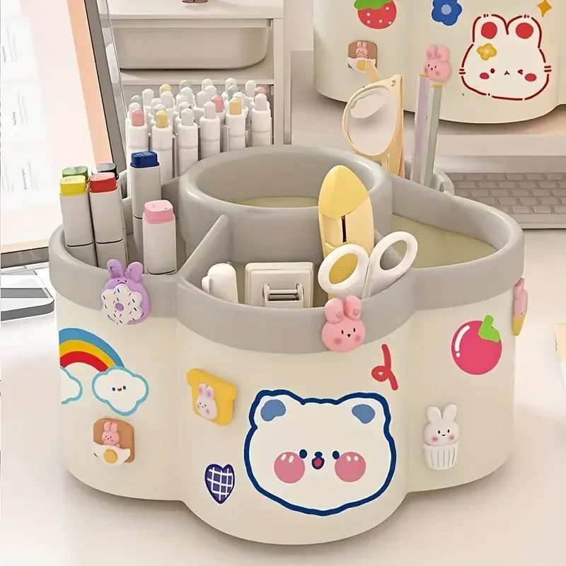 Large Capacity Desk Accessories 306 ° Rotation Cute Pen Holder Stationery Organizer Pencil Storage Office School Supplies