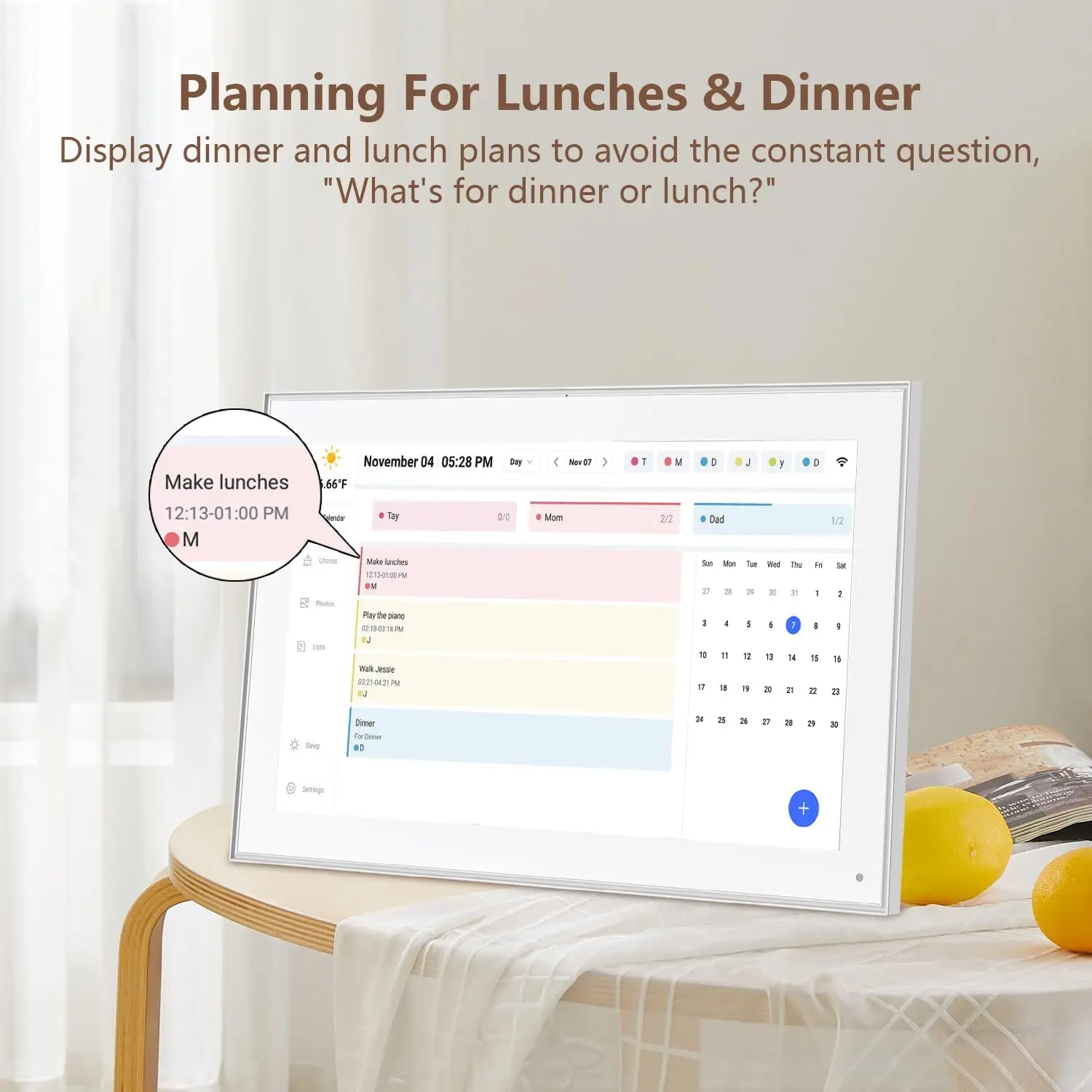 15.6 Inch Smart Digital Calendar Planner & Chore Chart, IPS HD Touch Screen Display for Family Schedules