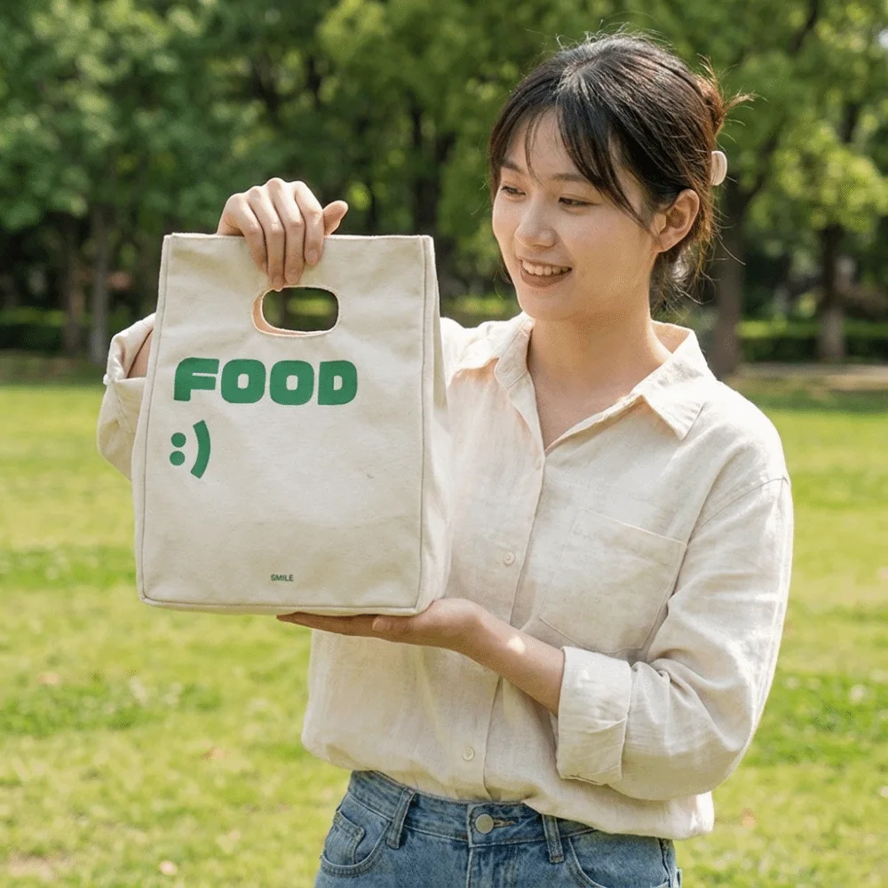 Aluminum Foil Liner Insulated Lunch Bag Canvas Leak Proof Portable Picnic Bag Large Capacity Reusable Food Storage Bag Camping