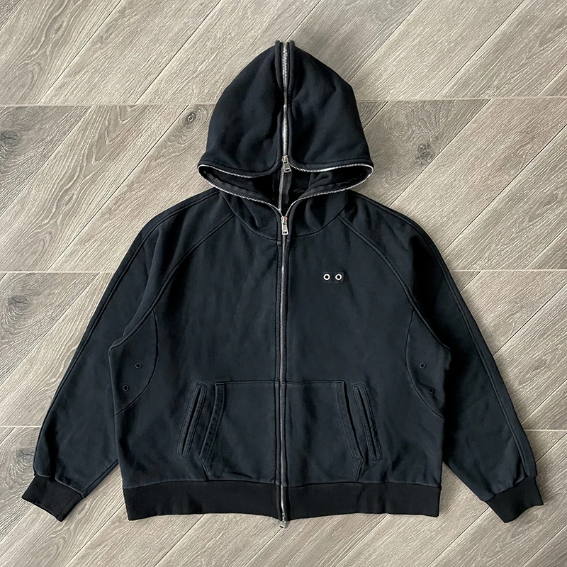 NONE Double Full Zip Hoodie Black 4
