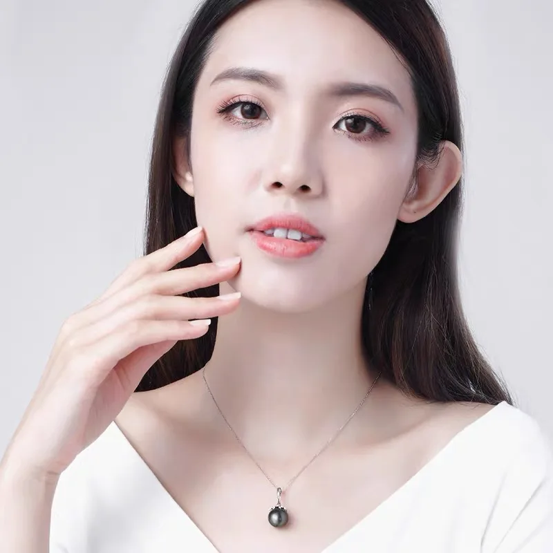 

Real Natural Black Tahitian Pearl Pendant Women,925 Silver Original Big Pearl Necklace Girls Mother Wife Mother Birthday Gift