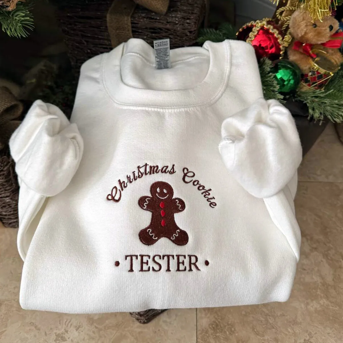 Christmas Couples Embroidered Cute Sweatshirts Unisex Long Sleeve Thick Fleece Crewneck Pullover 2024 New Christmas Clothes