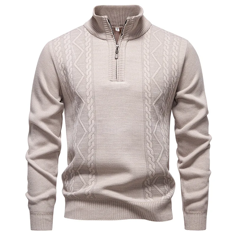 

European and American Stand Collar Half-Zip Knitted Loose Casual Warm Base Shirt Men's Sweater
