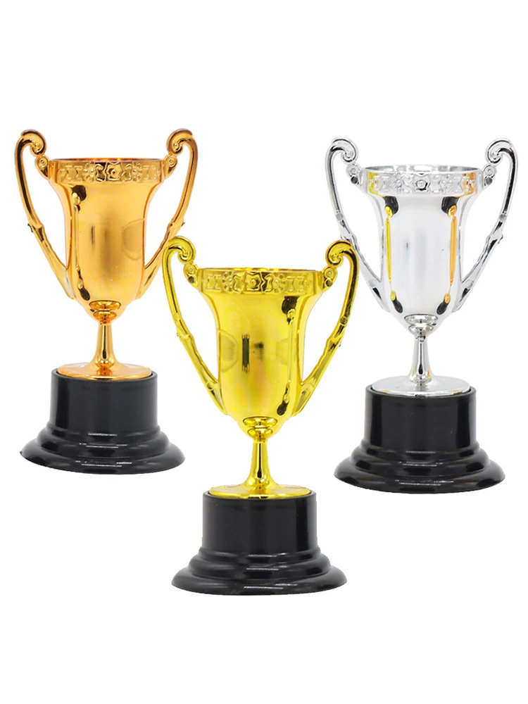 3PCS Student Sports Competitions Award Trophy Gold Cups Plastic Mini Children
