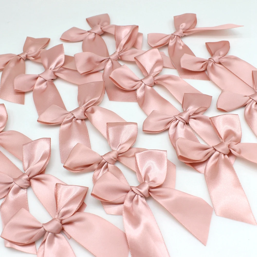 20/50PCS 85*85mm Pink Satin Ribbon Bows Decoration Bows Small Bowknot Gift Flower Wedding Bow For Craft Handwork DIY