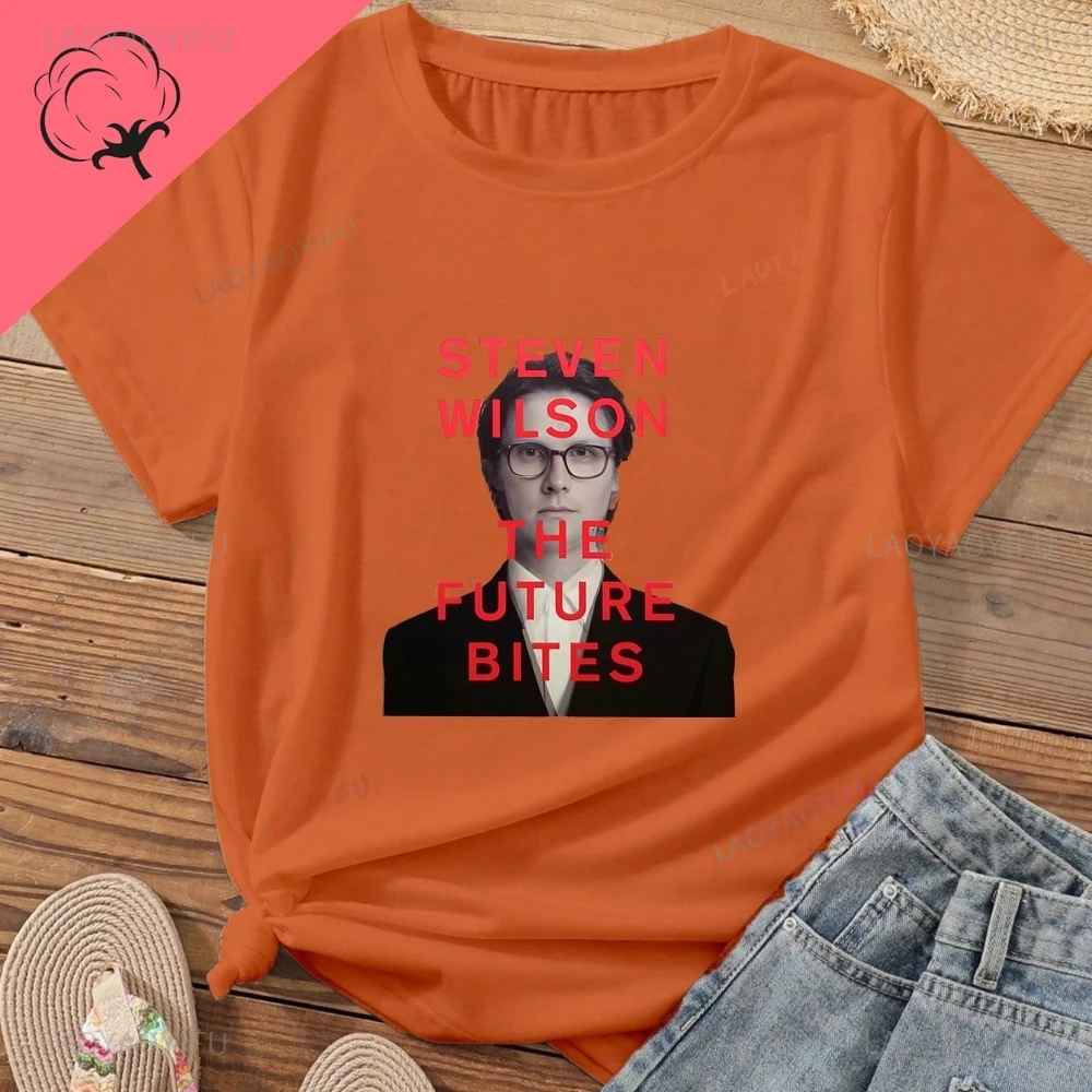 قميص مغني بريطاني عتيق ستيفن ويلسون بأكمام قصيرة مناسب لكل من الرجال والنساء، مصنوع من نسيج القطن. #3