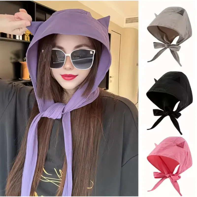 Damen Bucket Hat mit niedlichen Katzenohren, Kawaii Cartoon-Hüte, weich, atmungsaktiv, lässig, verstellbar, Sonnenschutz, multifunktionale Sommerkappen
