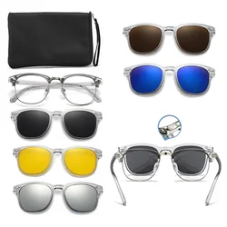 Transparent Grey White Oval Mittens Frame 6 in 1 Polarized Clips Magnetic Glasses Sunglasses Magnet Can Be Customized