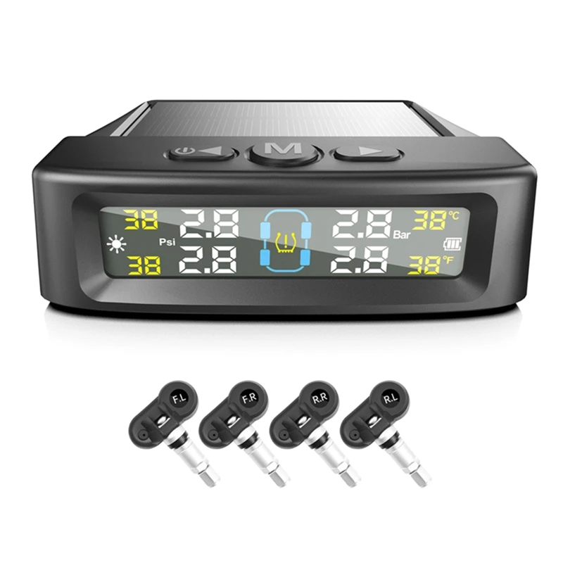 Temperature Warning Fuel Save Tire Pressure Monitoring System Solar TPMS 4 External Sensors Car Tyre Pressure Monitor