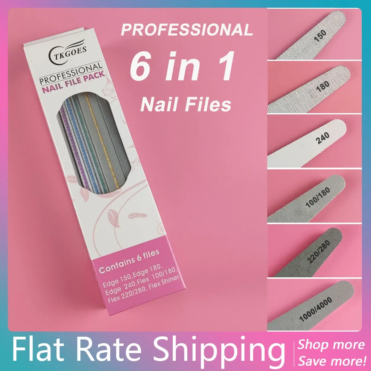 

TKGOES 6pcs/box Nail Files Sample Pack 220/280 1000/4000 100/180 150 180 240 Grit Nail Buffer File Manicure Pedicure Tools