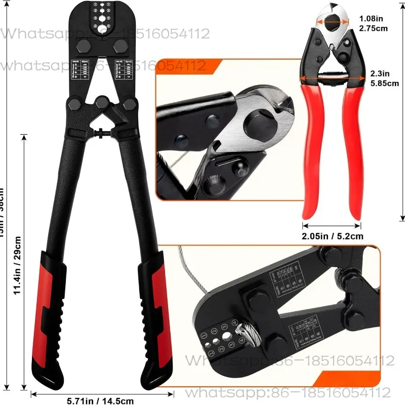 Wire Rope  Tool Kit with Steel Cable Cutter, Swagging Tool for Copper Aluminum Sleeves