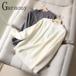 Garaouy 2023 Basic Women Woollen Sweater Chic Autumn Winter Soft Warm Pullover Tops Casual Loose O Neck Knit Jumper Female Pull