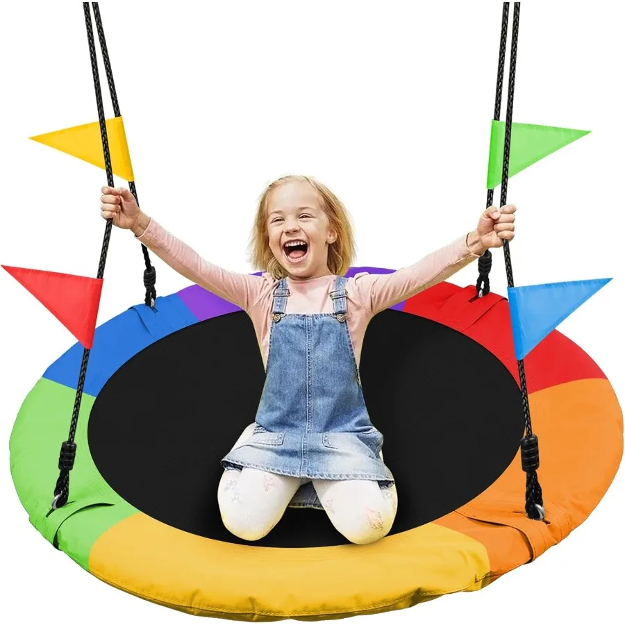 

40 inch Saucer Tree Swing Large Outdoor Round Rope Swing Installed Tree Backyard 900D Waterproof Oxford Flying Saucer Platform