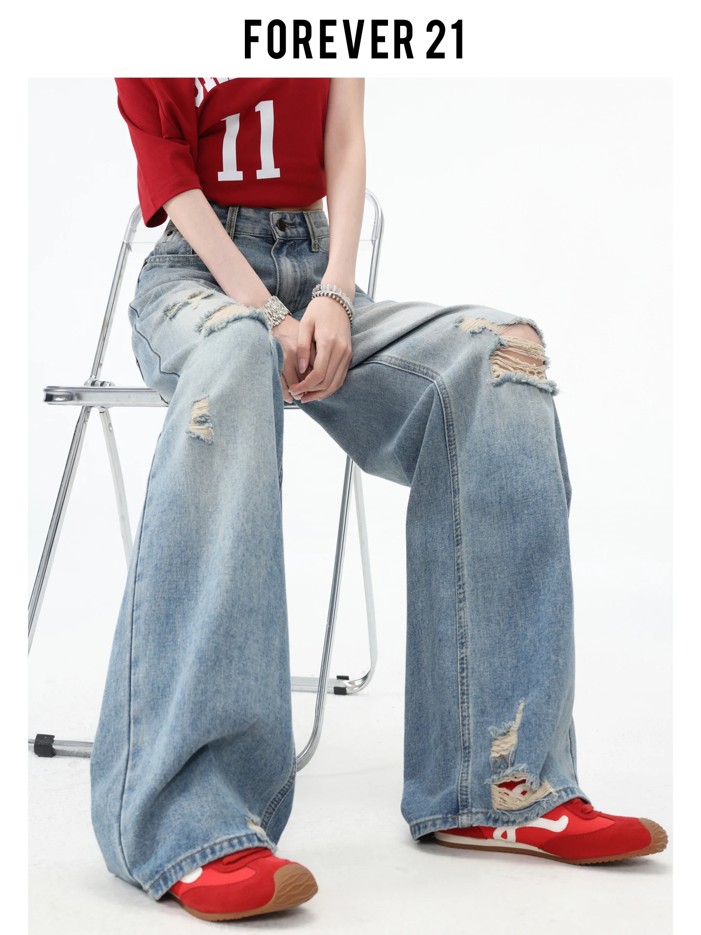 Jeans de Mezclilla Azules Vintage de Forever 21, Estilo Casual, de Pierna Ancha y Cintura Alta, para Mujer, Nueva Colección de Verano
