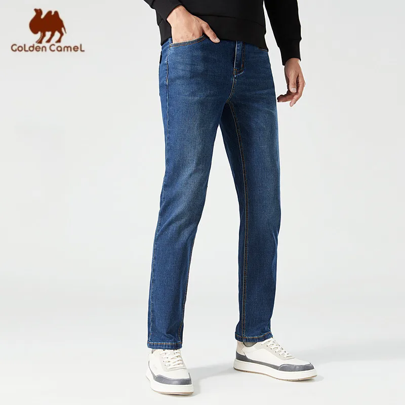 GOLDEN CAMEL Men's Pants Outdoor Mid-waist Straight Cotton Elastic Jeans Casual Trousers Easy To Wear Pant for Men 2023 Autumn