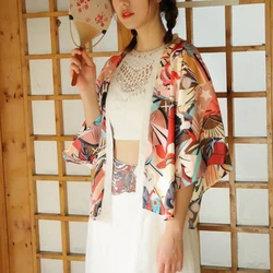 2024 New Summer Retro Chinese Style Loose Fitting Thin Versatile Chiffon Half Sleeved Printed Cardigan for Women's Coats Top