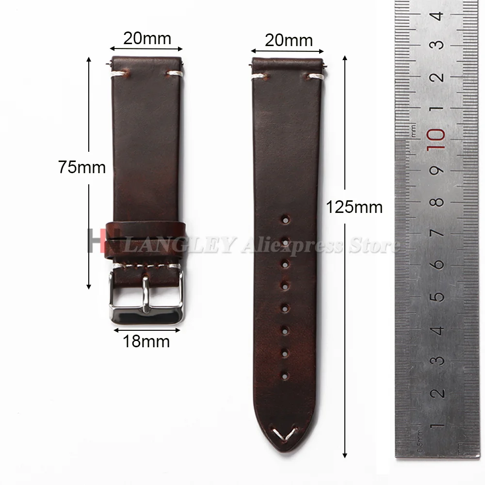 18mm 20mm 22mm 19mm 21mm 24mm Vintage Ölwachs-Lederarmband Universelles Genähtes Rindslederarmband für Seiko für Omega Uhrenarmband – Detail 1