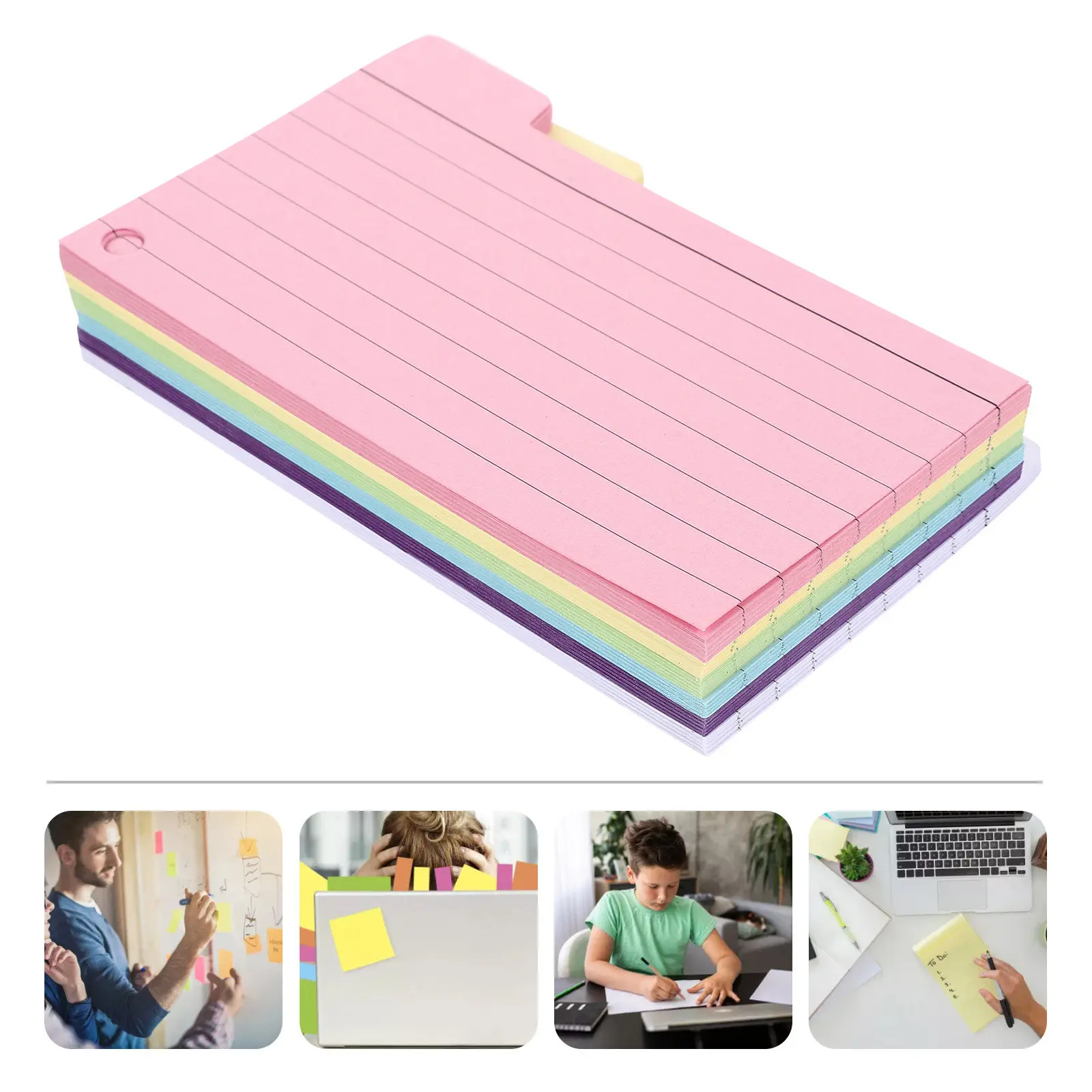 

6Pcs Thick Lined Index Cards Horizontal Tear- Metal Binding Rings Portable Compact Note Cards for Office Study Memo