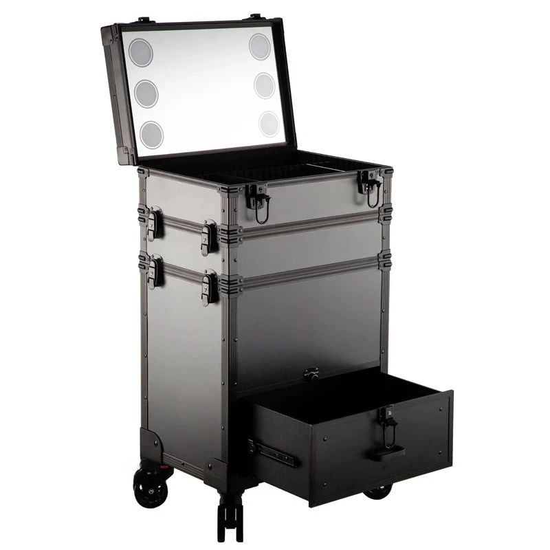 cosmetic case,  multi-layer with mirror, lamp drawer, embroidery tool storage case