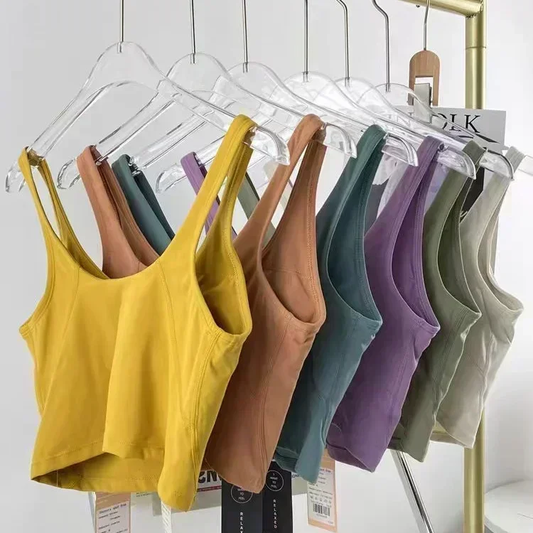 Lemon Summer U-shaped No Steel Ring Built-in Chest Pad Sports Bra for Women Gym Sleeveless Fitness Yoga Fashion Tank Top Bras