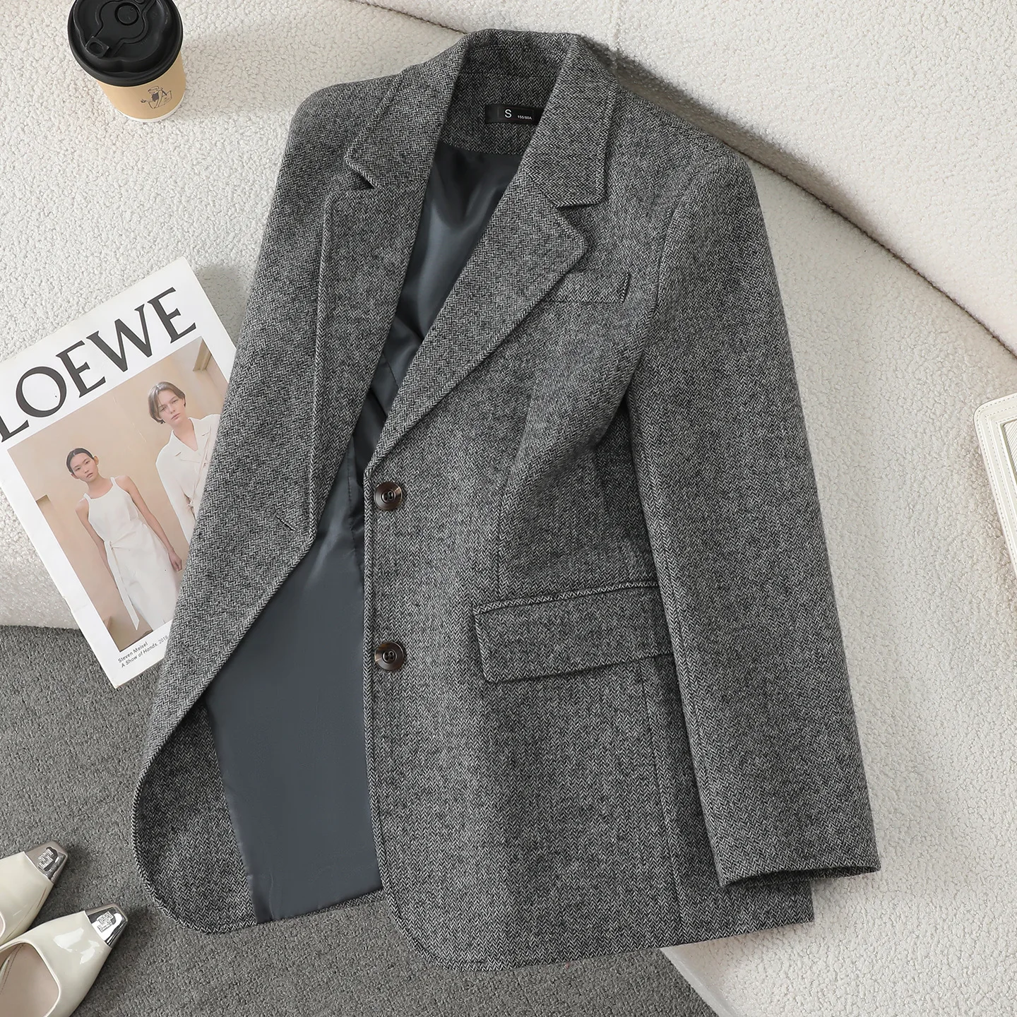 Autumn Winter Women Woolen Blazer New Single-breasted Commuter Office Lady Wool Suit Jacket Female Tops Outerwear Basic Coat