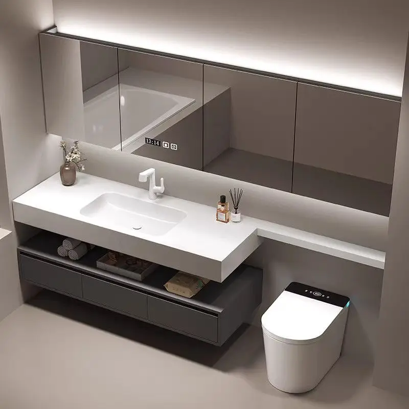 Rock slab hot bending integrated antique bathroom cabinet wash toilet extended wash basin toilet seamless washbasin