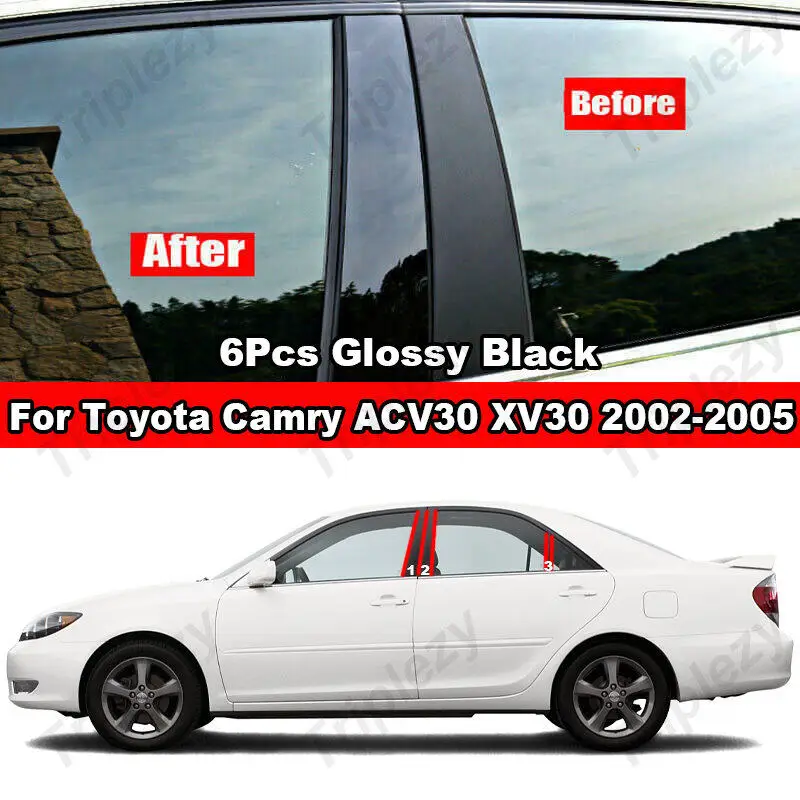 

6 шт. глянцевая черная/углеволоконная Автомобильная оконная дверная Колонка B C, столб столба, Обложка, Наклейка для Toyota Camry ACV30 XV30 2002-2005