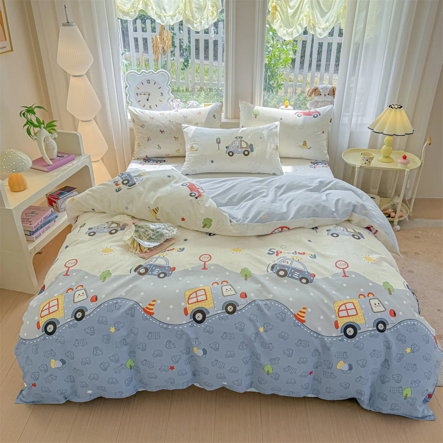 1 funda de edredón de algodón puro, funda de edredón individual estilo dibujos animados, funda de edredón tamaño Queen 220x240, funda nórdica tamaño King (sin funda de almohada)