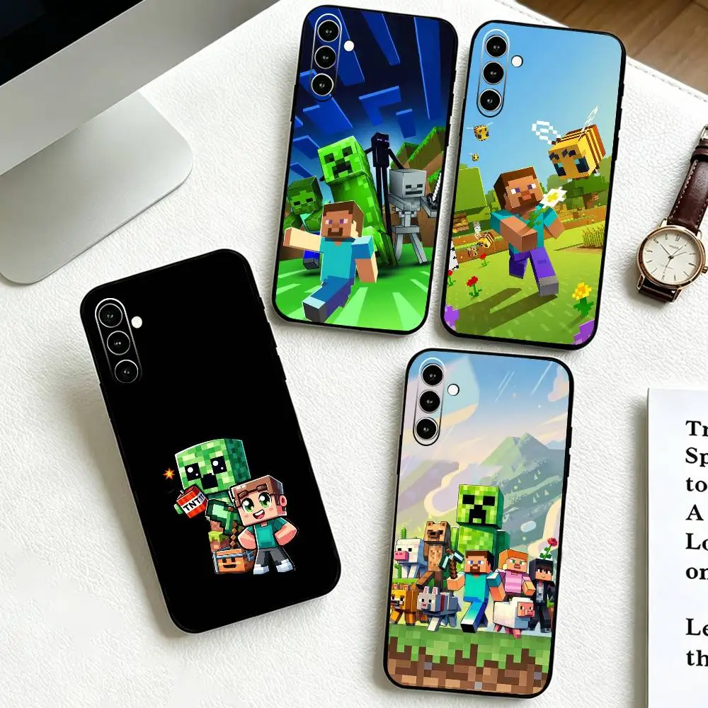 Capa de telefone para jogo M-Minecraft, para Samsung Galaxy A73, A72, A71, A70, A53, A52, A51, capa preta de silicone macio