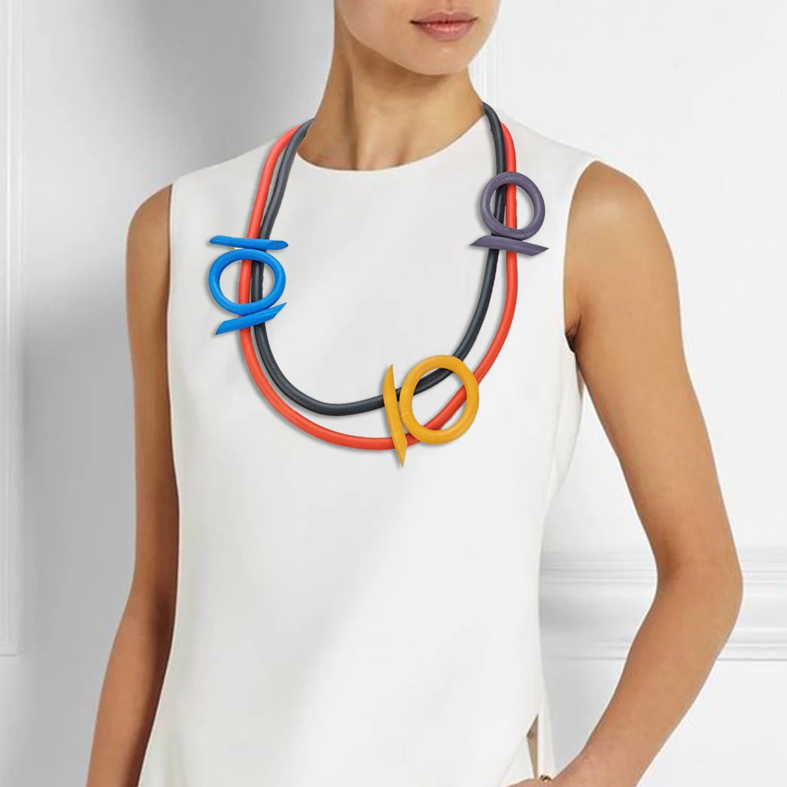 

Женская двухслойная резиновая цепочка, Готическая двухслойная ажурная цепь с геометрическим дизайном, ожерелье в этническом стиле ретро, разные цвета на выбор