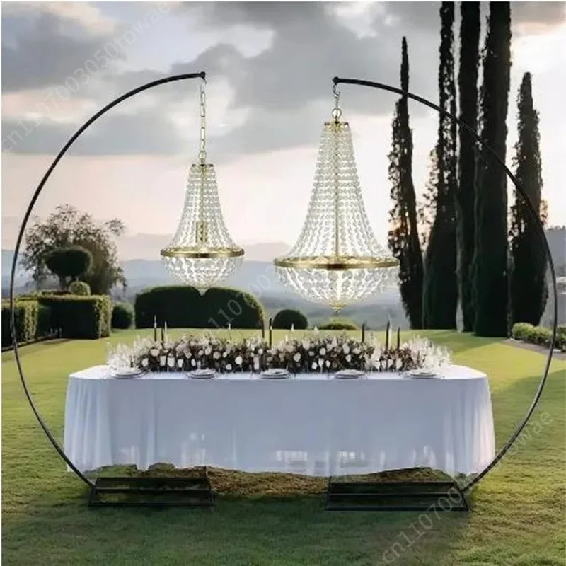 2.4m Crescent Moon Shape Metal Arch, 2 Sets Wedding Backdrop Stand, Curved Photo Booth Frame for Party & Event Decor