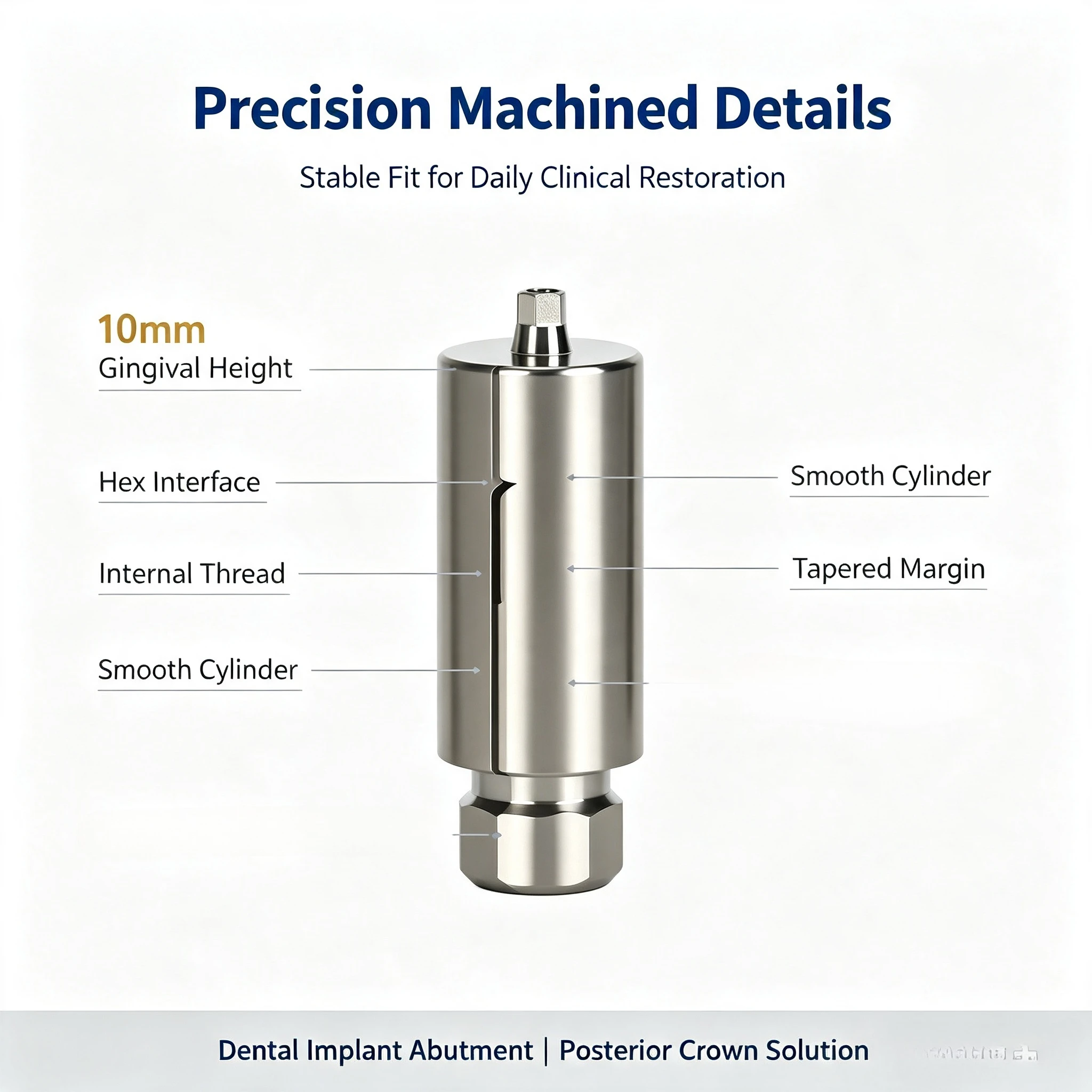 10 Stück 10mm Sechskant-Vorgefräste Abutments aus Zirkonoxid-Titanbasis, CAD/CAM-kompatibel mit Osstem, Dentium, DIO, Megagen Dentalimplantat-Labor – Detail 2