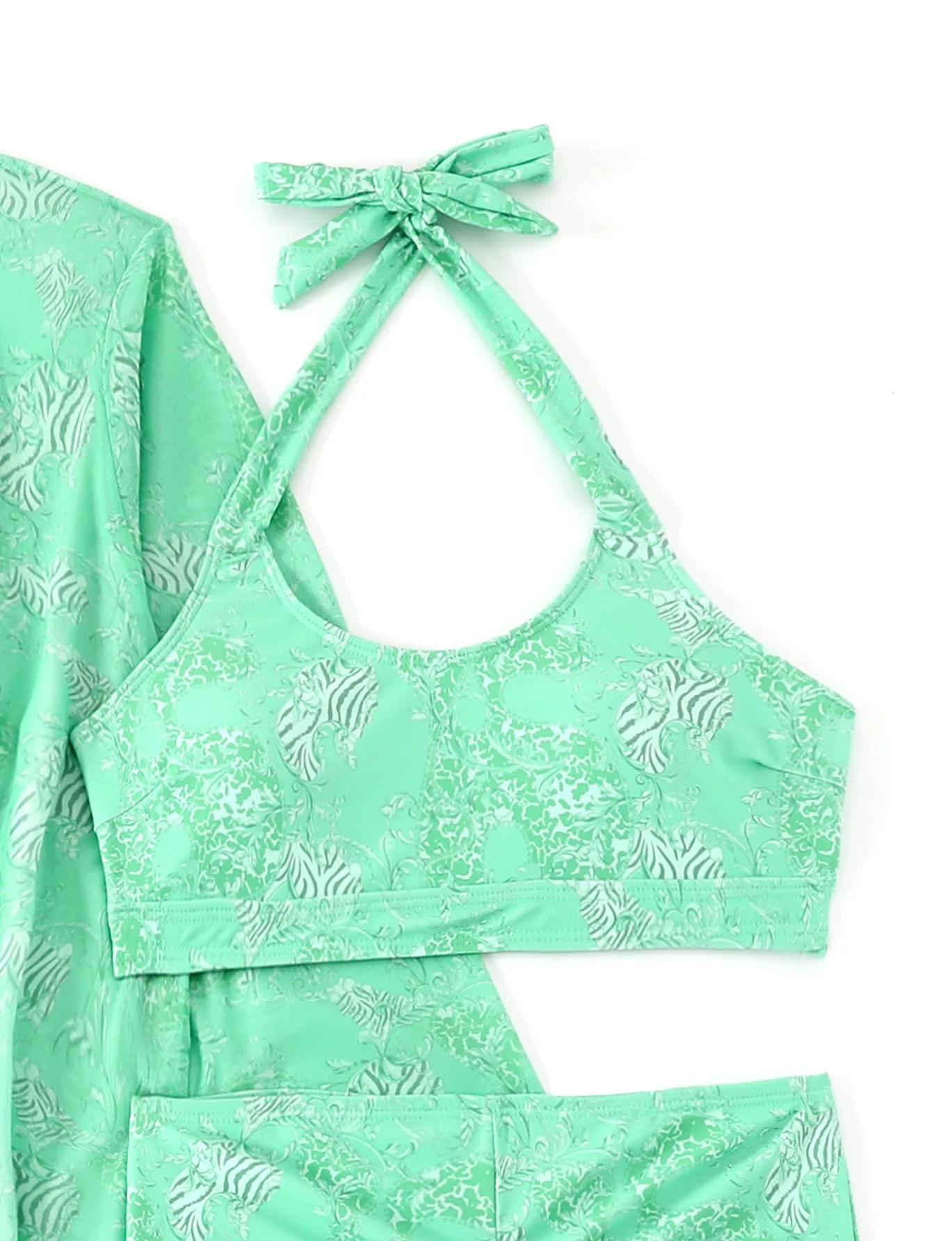 Damen-Badeanzug, 3-teiliger Badeanzug, Kimono, Neckholder, hohe Taille, Bikini-Shorts, Strandkleidung, Vertuschung, Bademode, grüne Badeanzüge für Damen