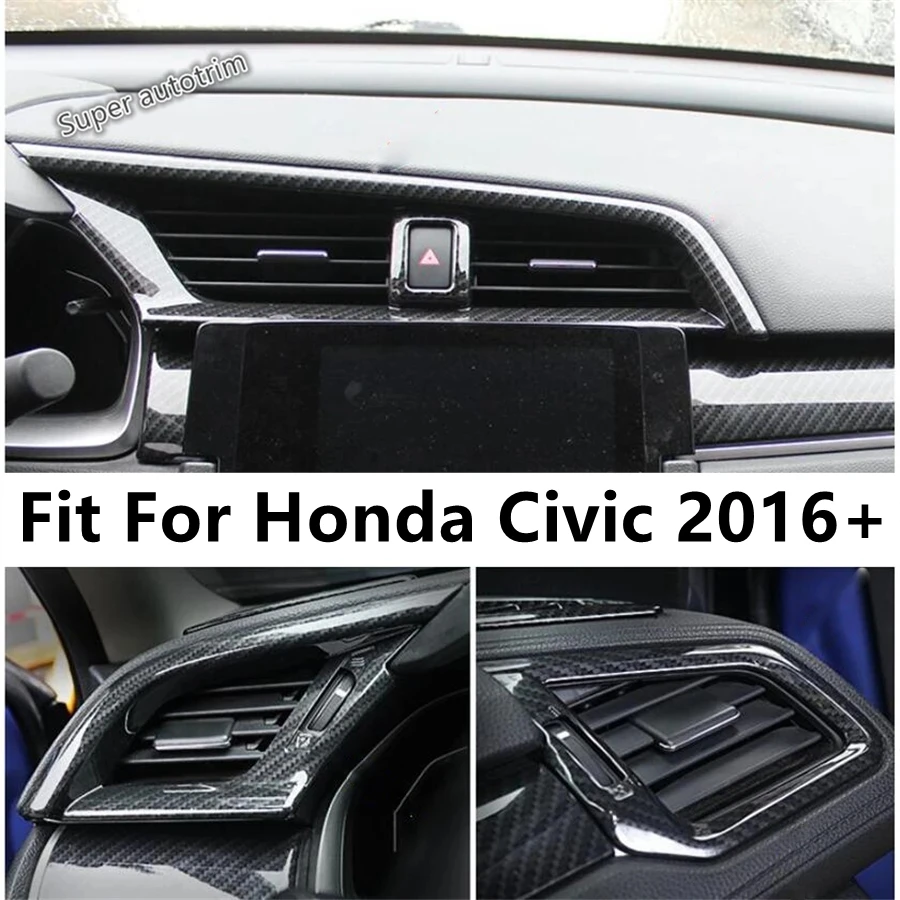 

Car Dashboard Front Middle Air Conditioning AC Outlet Vent Frame Cover Trim For Honda Civic 2016 - 2020 Carbon Fiber Accessories