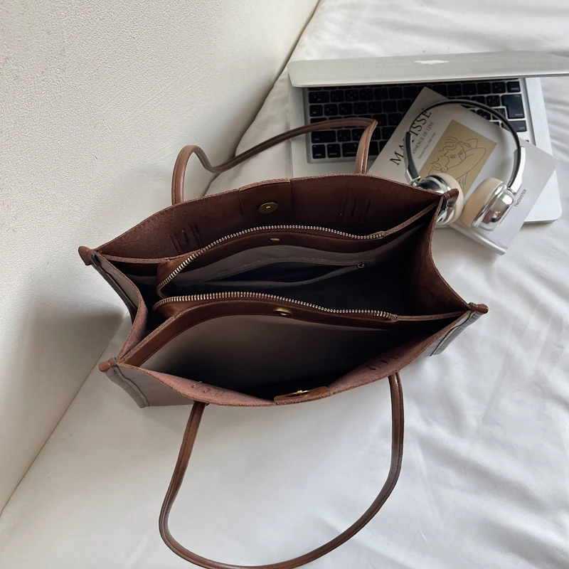 حقيبة يد نسائية فاخرة مستوحاة من الطراز القديم ذات سعة كبيرة، تصميم فاخر خفيف، حقيبة كاجوال متعددة الاستخدامات من قماش البولي يوريثان