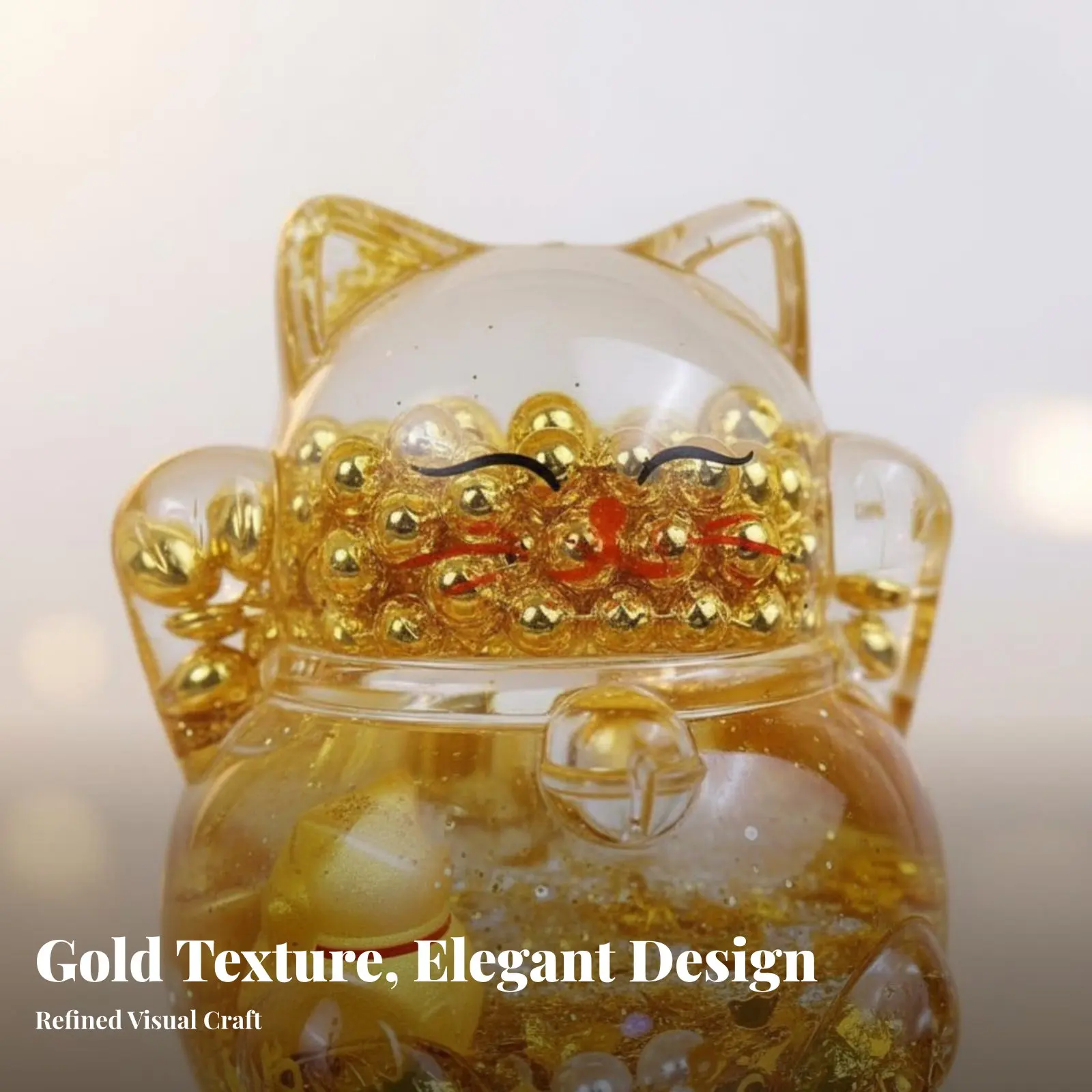 Picture 4: Fortune Cat Decoration, Flashing Gold Beads, Liquid Sand, Cute Design, Acrylic Ornament, Fortune Brick, Gift for Office, Home