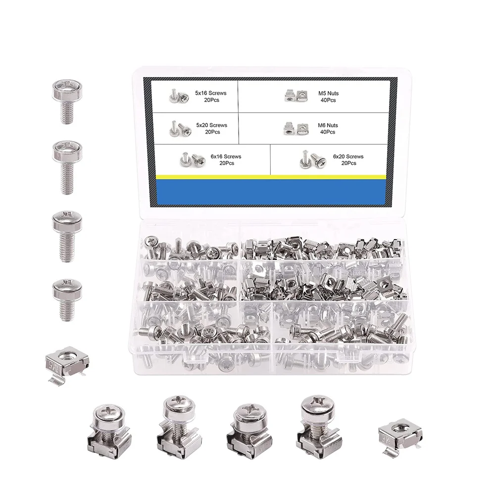 

1Set Premium Carbon Steel Cage Nuts Screw Set for Server Rack Computer Rack Mounting Screws Heavy Duty Universal Fit
