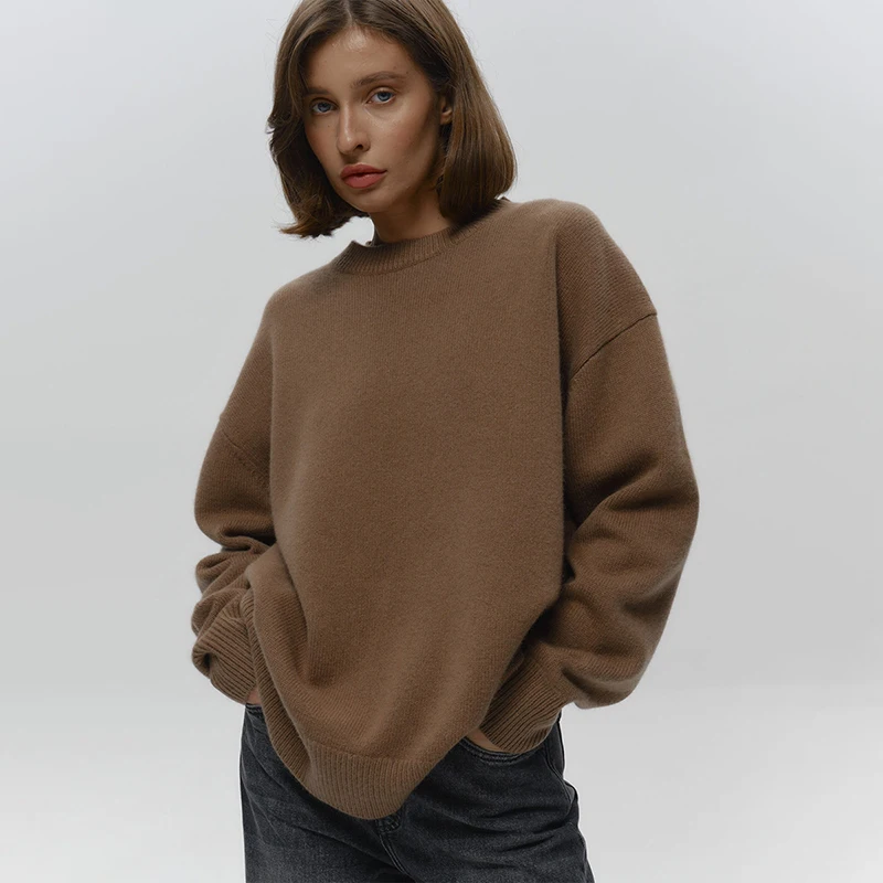 

Ticketsx Solid Knitted Sweater Women's O Neck 2025 Autumn Warm Simple Pullover Sweater Female Comfortable Casual Loose Sweater