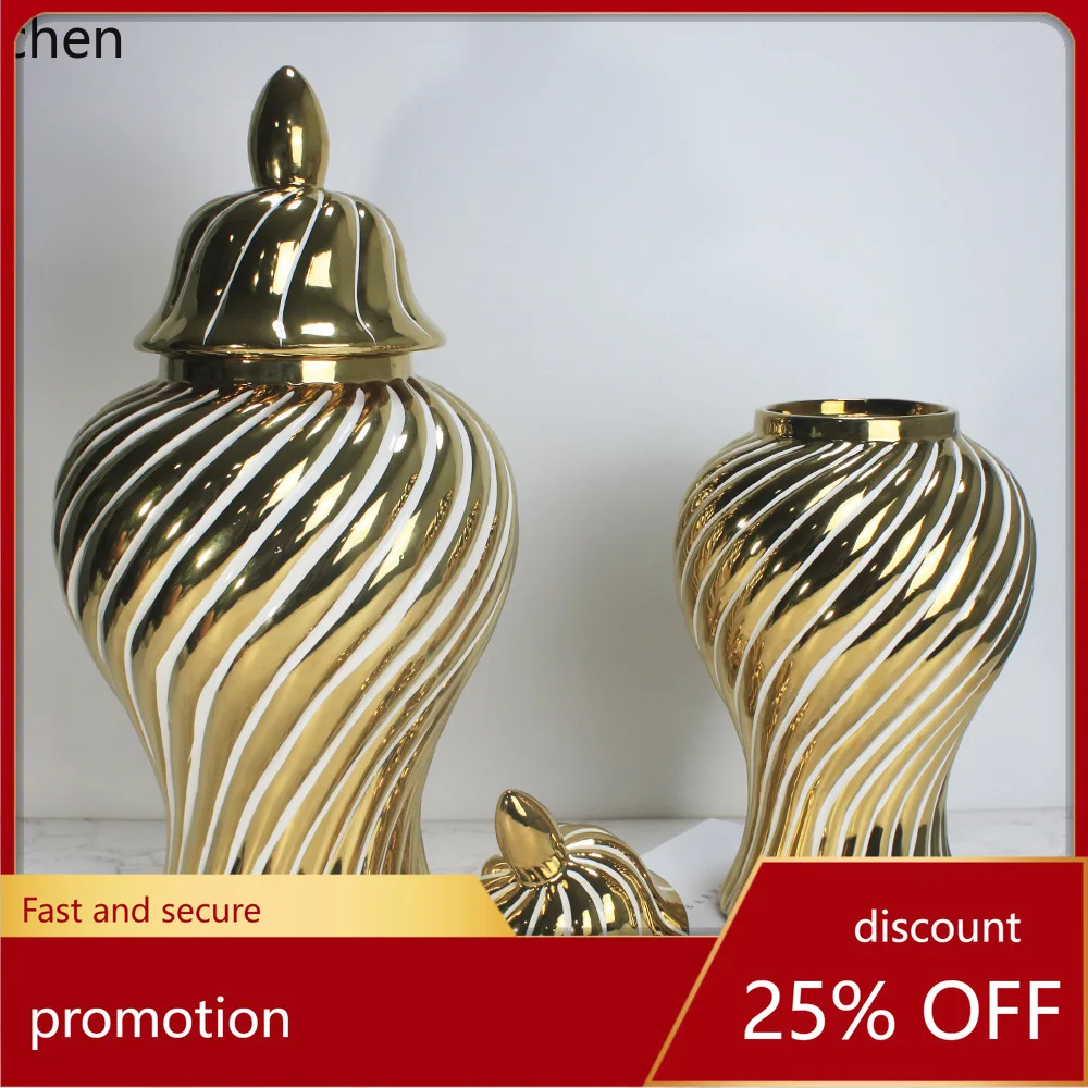 Hxl ceramic storage jar home decor electroplated general jar ornament