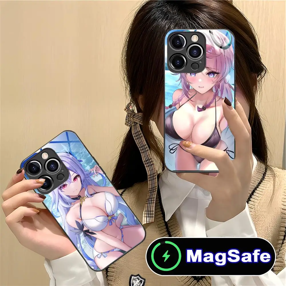 

Genshin Impact Ecchi Mobile Phone Case for iPhone 16 15 14 13 12 11 Pro Max Plus Mini MagSafe Glass Colour Protective Smartphone