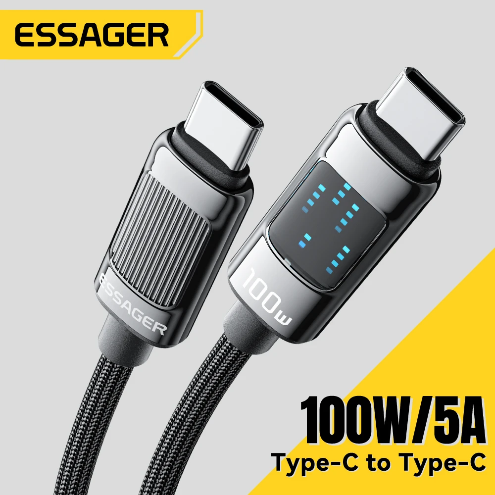 Essager USB C타입-USB C 케이블, 샤오미 삼성 PD 5A 고속 충전 케이블, 맥북 아이패드 프로 태블릿 노트북 와이어 코드, 100W